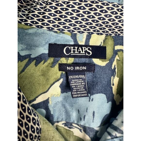 Chaps Shirt Blouse Shirt Tropical Coastal Palm Leaf Print Plus 2X Contras Cuff - Picture 4 of 8